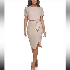 Kensie 10 Champagne Metallic Dolman Sleeve MIDI Dress